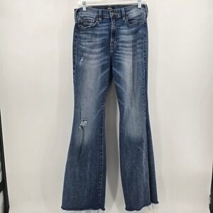 True Religion Reagan High Rise Flare Jeans Womens 31 Raw Hem Stretch Denim